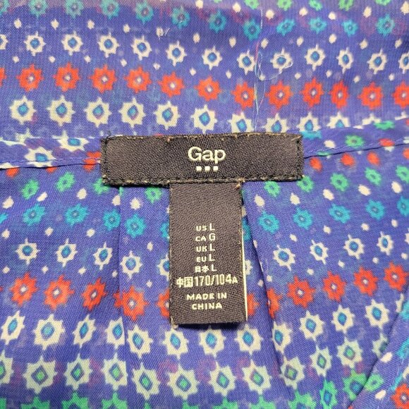 Gap Large Blue Red Floral Semi Sheer V Neck Sleeveless Lightweight Tank Top - Picture 10 of 10